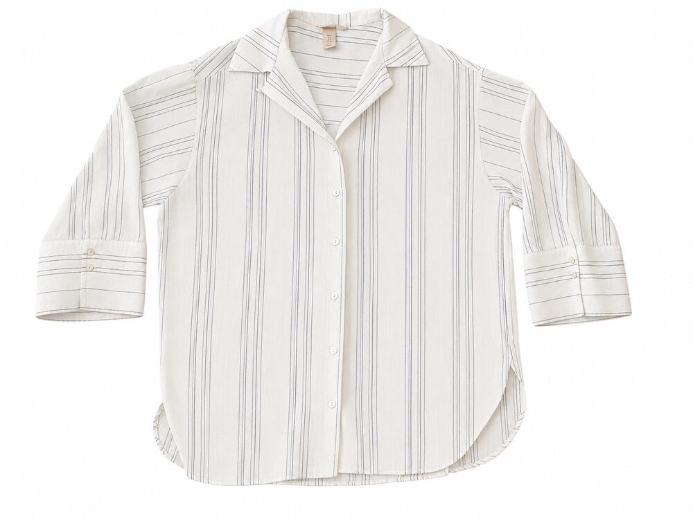 H&M White Striped Oversized Button-Down Blouse Medium